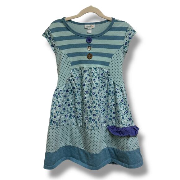 naartjie Girls Outfit Blue Floral Polka Dot Dress Leggings Size 7 Buttons - Picture 2 of 11